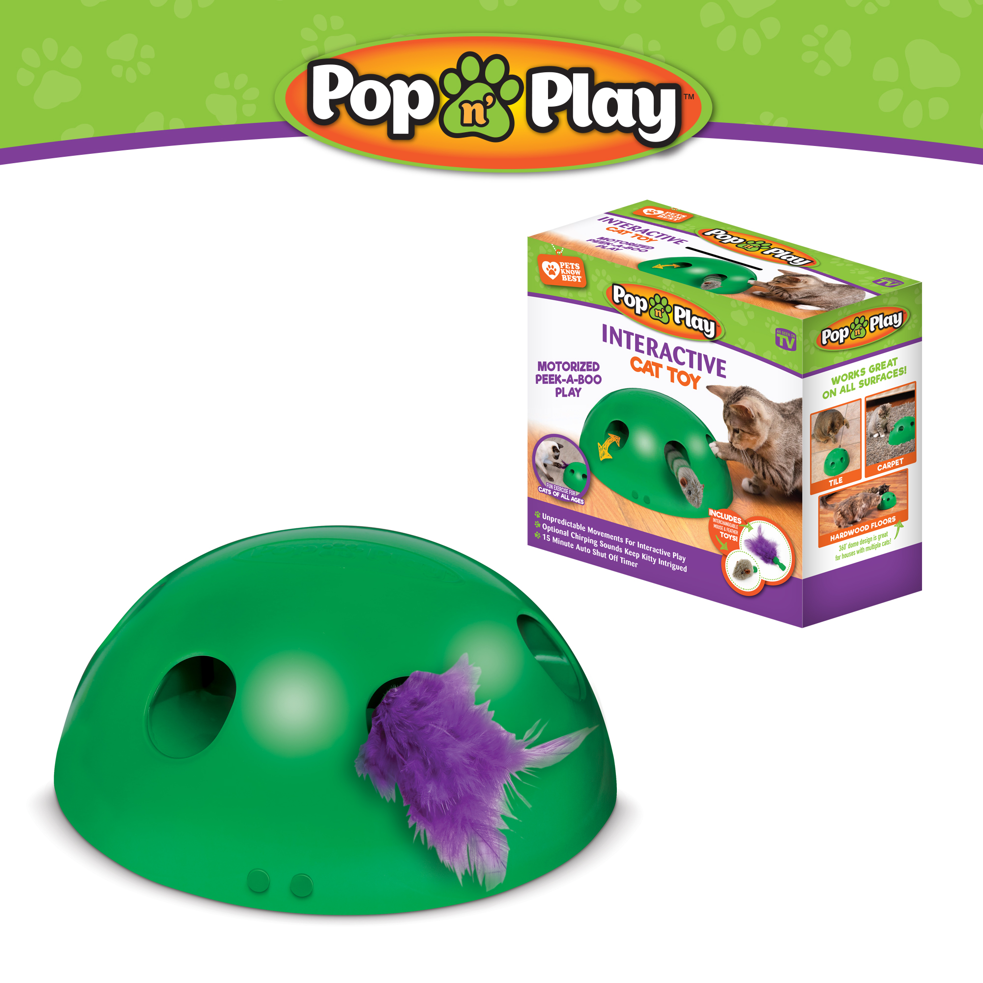 As Seen on TV Pop N Play Interactive Cat Toy Motorized Peek A Boo Play with