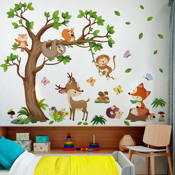 As Shown In The Picture Cartoon Jungle Animal Wall Sticker Vibrant Design Playful Design Premium Vinyl Material