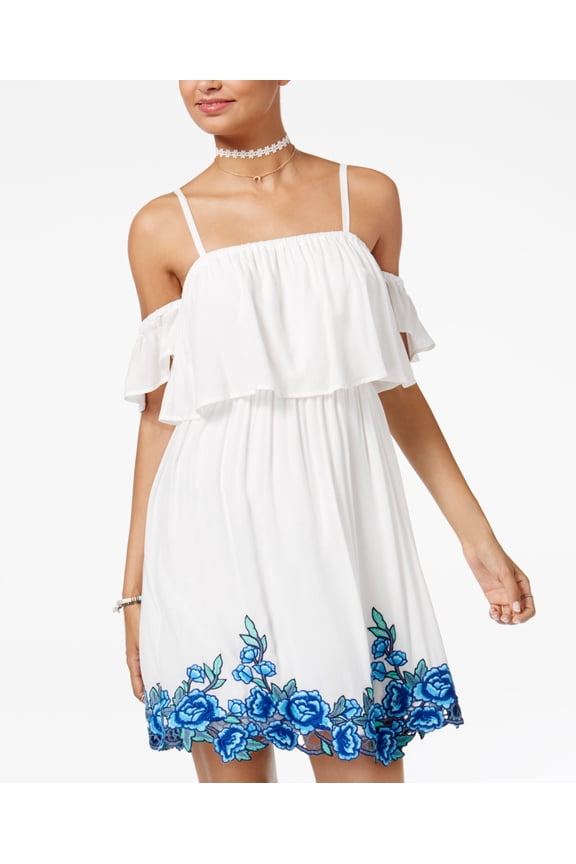 Juniors Cold Shoulder Fit Flare Dress White Blue 2XL