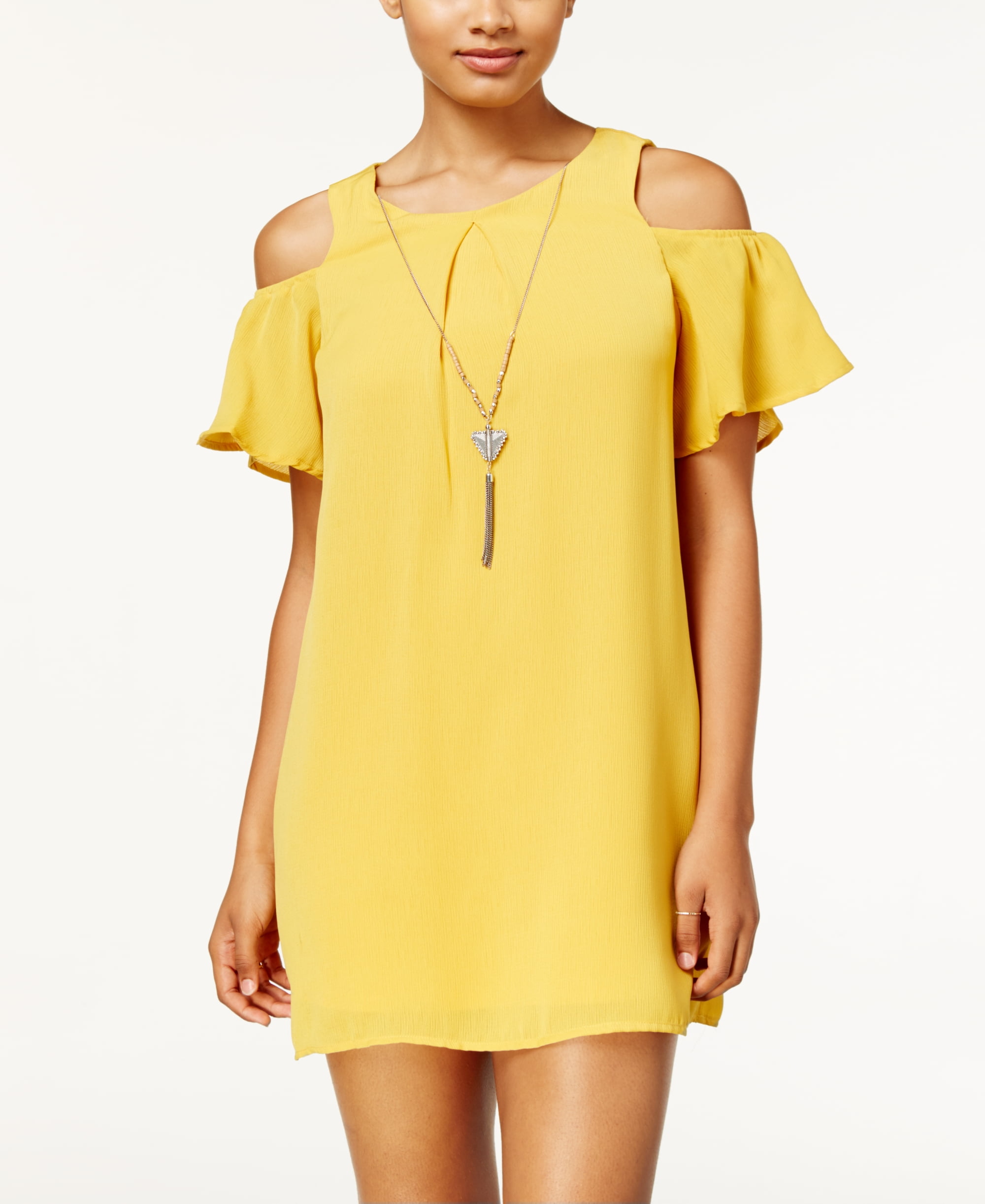 As U Wish Juniors Cold Shoulder Necklace Shift Dress Yellow S Walmart