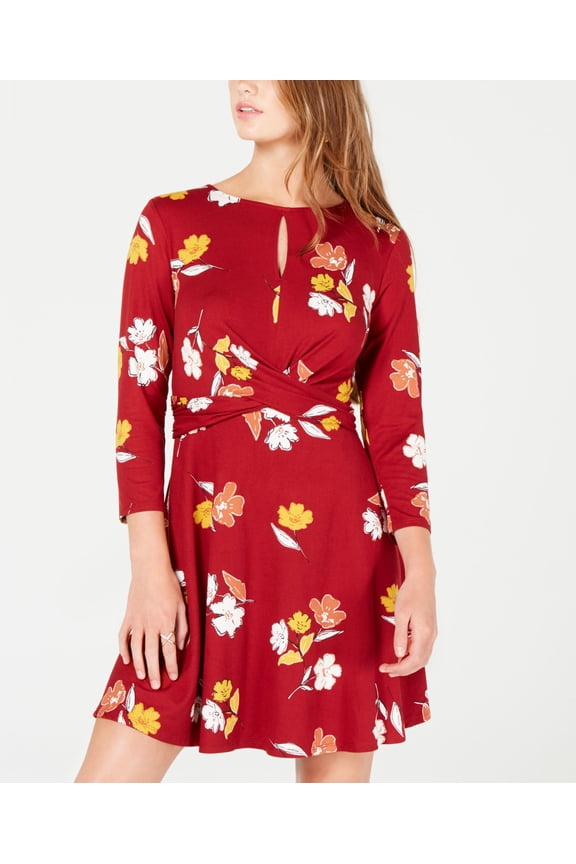 Juniors Printed Twist Front Dress Rust/Gold XL