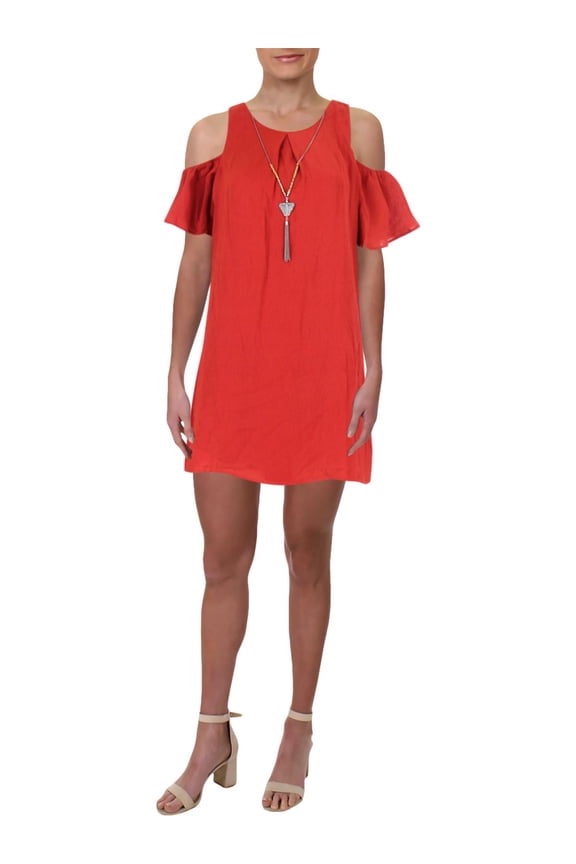 Womens Juniors Cold Shoulder Shift Mini Dress Red M