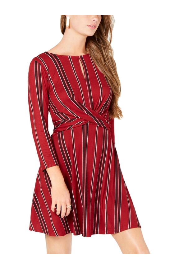 Womens Juniors Keyhole Striped Mini Dress Red M