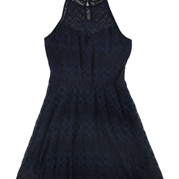 As U Wish Womens Lace Fit & Flare Dress, Blue, Juniors, Medium