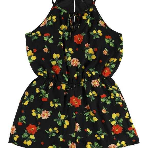 As U Wish Womens Lemons Romper Jumpsuit, Black, Small