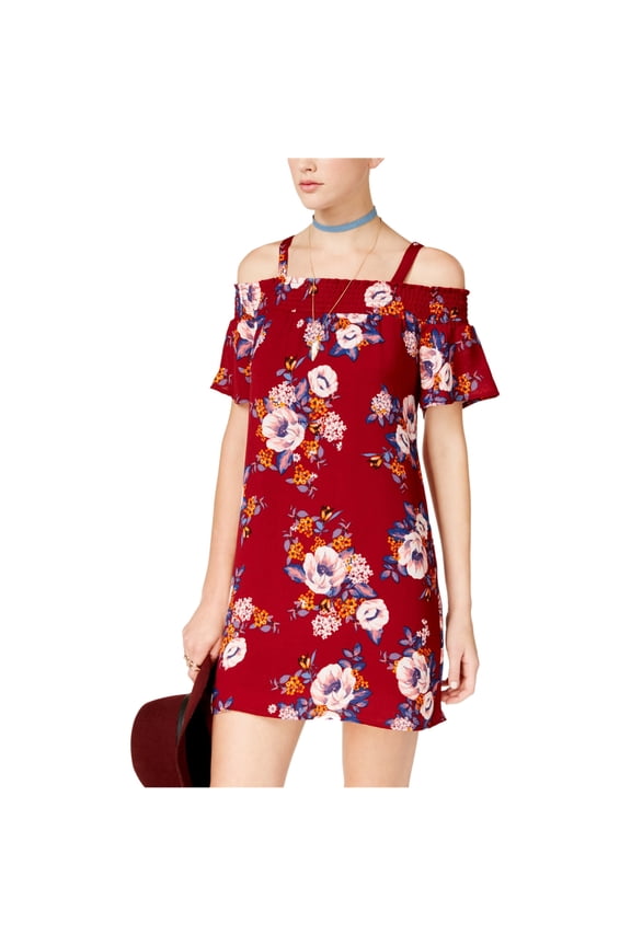 Womens Printed A-line Dress, Red, Juniors, Small