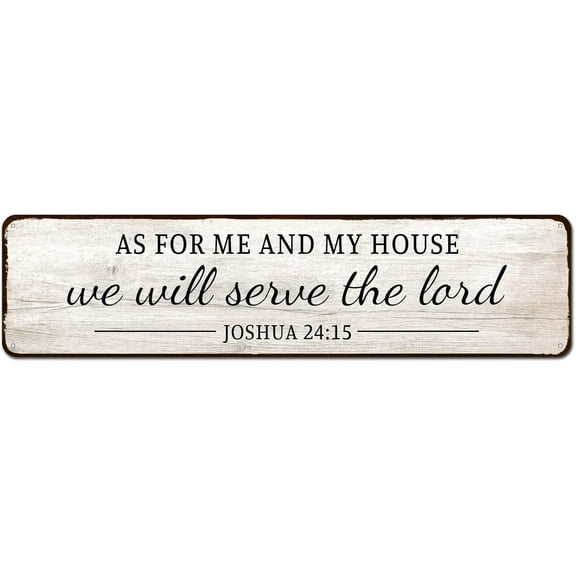 As for Me and My House We Will Serve the Lord Metal Tin Sign, Bible Verse Art Decor for the Home, Kitchen, Living Room, 4"x16"