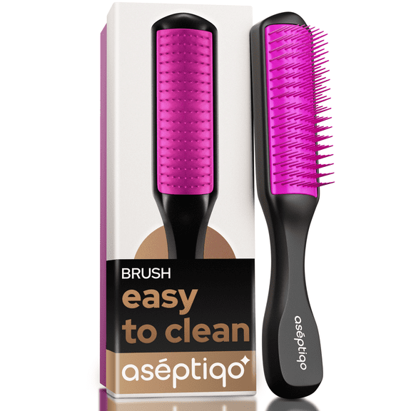 Asptiqo Brush - Premium Detangling Hair Brush, Compact & Easy to Clean Multi Purpose HairBrush for Women, Men, Kids - Ideal for Straight to Wavy Hair, Wet or Dry, Heat Resistant Hair Brush