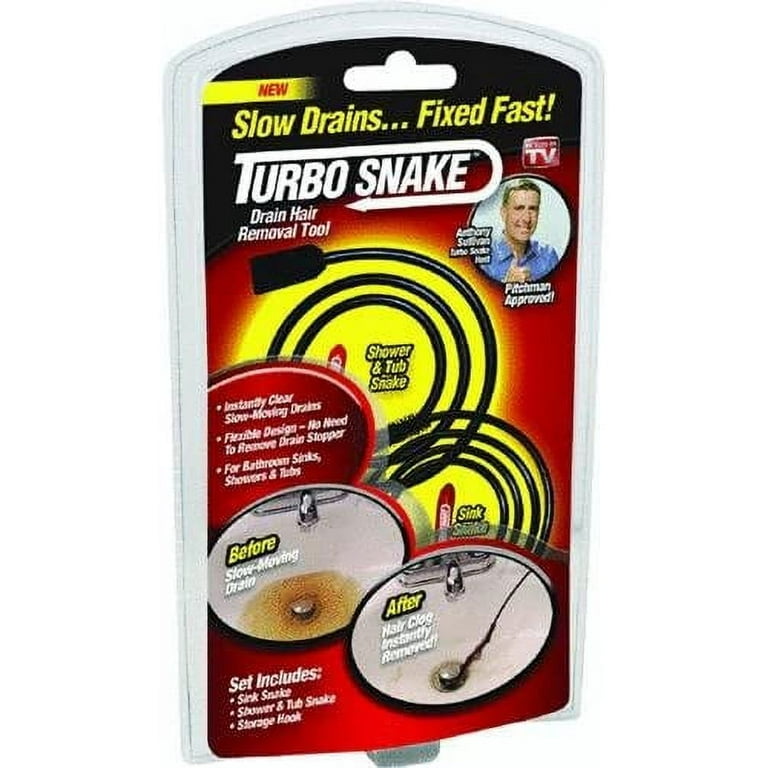 As Seen on TV Snake Turbo Drain Flexible Stick Drain Opener Hair Drain Clog Remover Kit Tool, Black