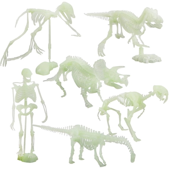 As shown 6Pcs Glow In The Dark Dinosaur Skeleton Model Assembly Skull Bones Toy For Halloween Party Home Office Decor Diy Puzzle