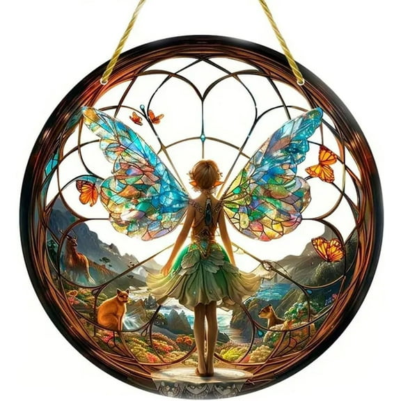 As shown Stained Glass Suncatcher Forest Fairy Magic Window Hanging Decor Rainbow Light Catcher Home Garden Decorative Ornament #0FXZ5