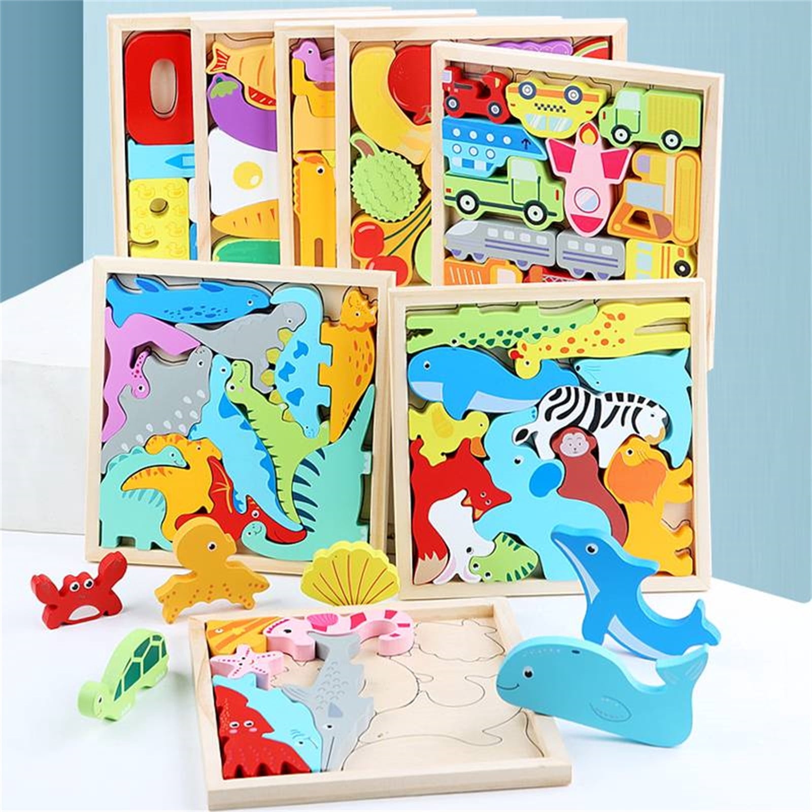 Image showcasing As shown Wooden 3D Puzzle Blocks For Kids, Enlightenment Cognitive ...