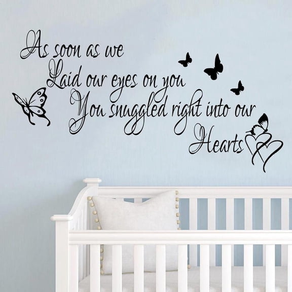 As soon as we Nursery kids Wall Decals Quotes Sticker Vinyl butterfly Wall Sticker for Nursery Boys Girls Kids Room Decor 57x30cm