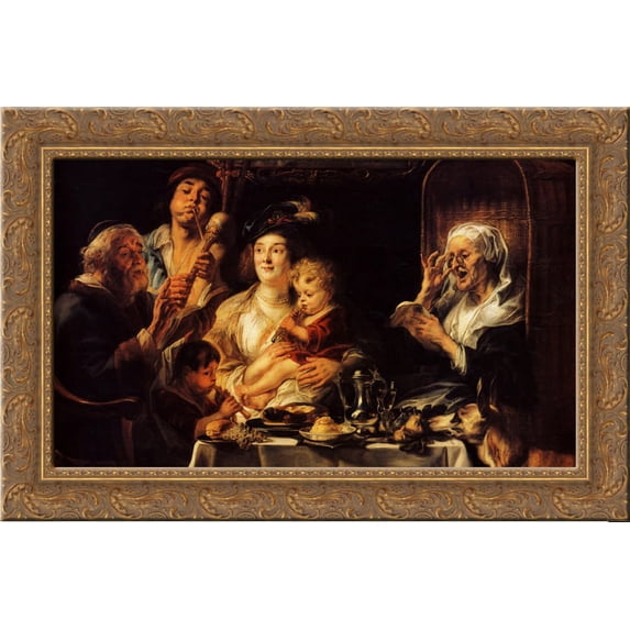 As the Old Sang, So the young Pipe 24x20 Gold Ornate Wood Framed Canvas Art by Jacob Jordaens