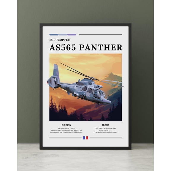 As565 Panther French Military Helicopter Portrait Decor Unframed Paper Print