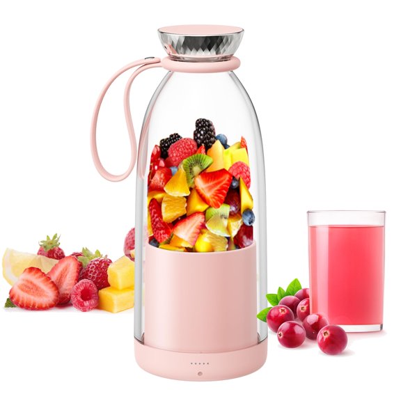 Asa Vea Mini Blender for Smoothies and Milkshakes, Portable Blender, Rechargeable, Personal Size Blender with Quota Outer Travel Lid with 4 Blades, 11 oz for Outdoors, Camping (Pink-550ml)