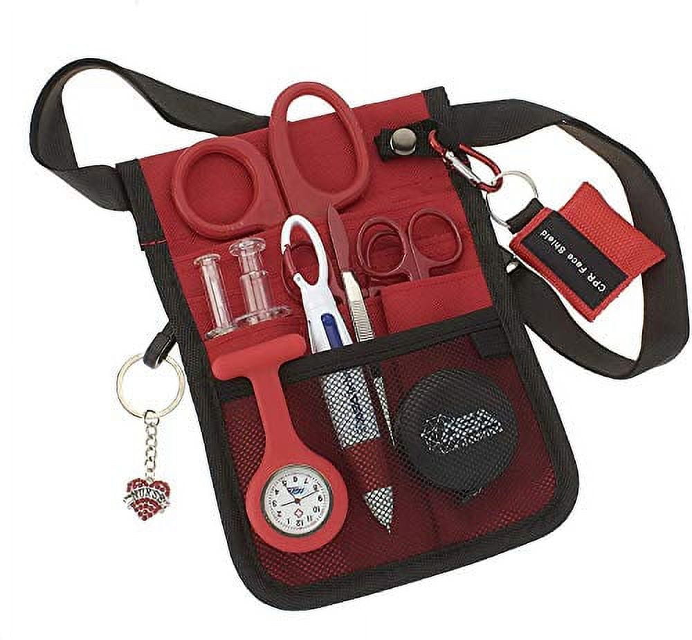 AsaTechmed Medical Belt Utility Kit Nurse Pro Pack Pocket Organizer Pouch Hip Bag Antimicrobial EMT CNA NP PA Student Nurse Kit Maroon Walmart