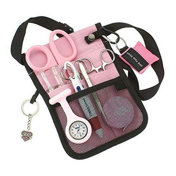 AsaTechmed Medical Belt Utility Kit, Nurse Pro Pack Pocket Organizer Pouch Hip Bag | Antimicrobial, EMT, CNA, NP, PA, Student, Nurse Kit (Pink)