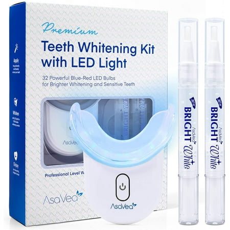 AsaVea Premium Teeth Whitening Kit, LED Light, At-Home System Without Pain or Sensitivity, Effectively Removes Stains for Whiter Teeth
