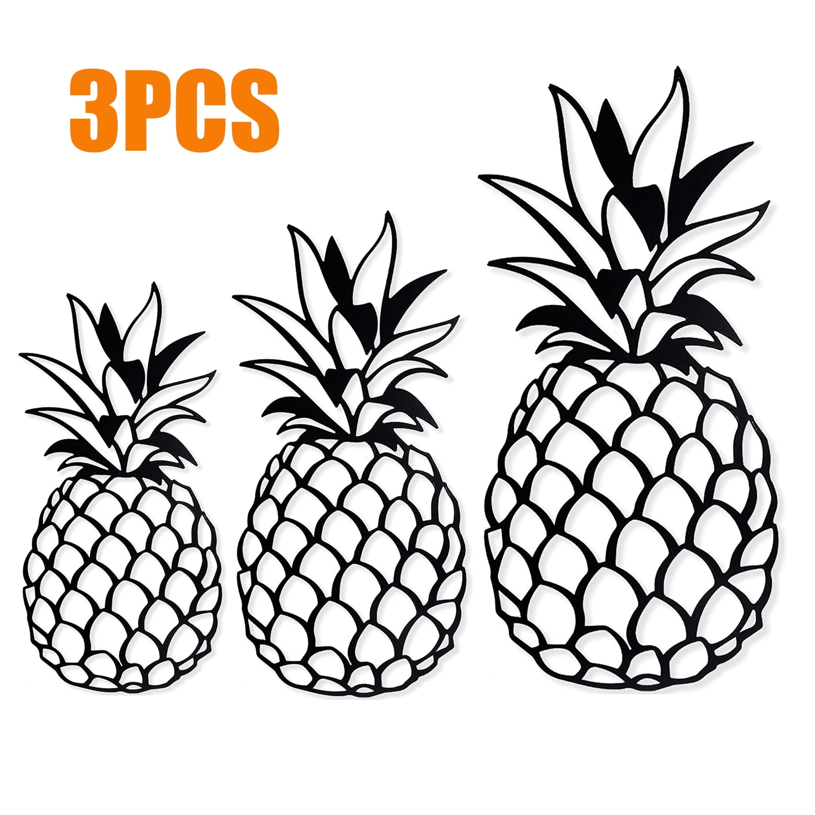 Asablve 3Pcs Pineapple Decor, Black Metal Wall Art, Tropical Pineapple