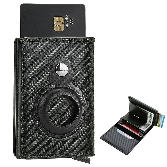 Asablve Carbon Fiber Airtag Wallet, Men's Minimalist Wallet, Black