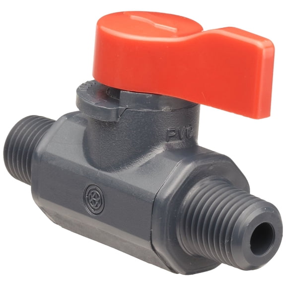 Asahi America - 1077002 Labcock PVC Ball Valve, Inline, Unibody, Lever, 1/4" NPT Male CA1