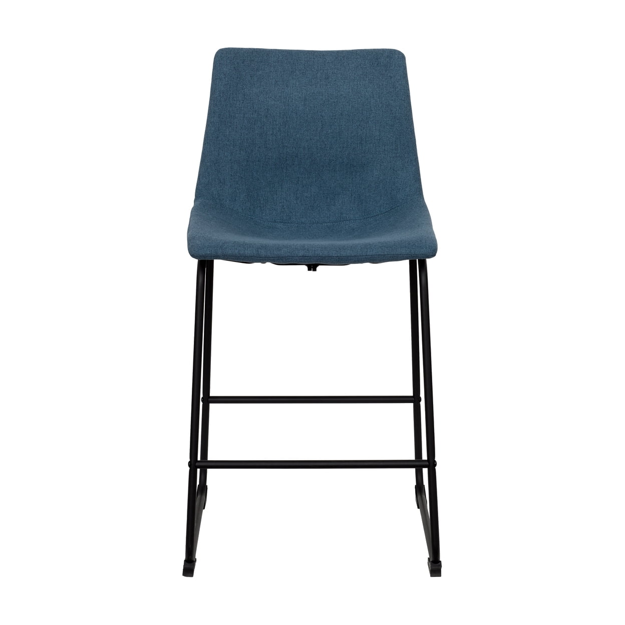 Set of 2 Blue Upholstered Counter Height Barstools with Metal Legs