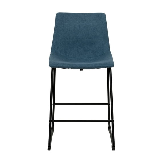 Asahi Blue Upholstered Modern Counter Bar Stools with Metal Legs - Set of 2
