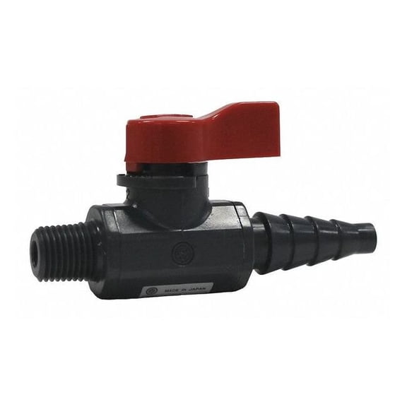 Asahi 1/4" MNPT x Barb PVC Ball Valve 2-Way 1078002