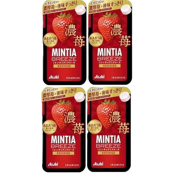Asahi Mintia Breeze Koichigo Rich Strawberry Sugarless Mints, 30 Tablets Each, 4 Pack