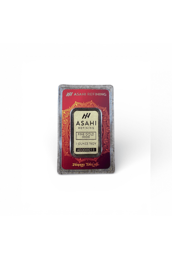 Asahi Refining Diwali Lakshmi 1 oz Gold Bar in Assay  LOW Serial #AD000013
