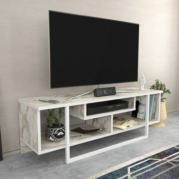 Asal 47" Modern Metal Wood TV Stand for 55 inch TV Marble White