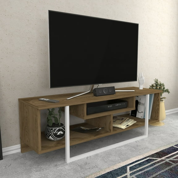 Asal 47" Modern Metal Wood TV Stand for 55 inch TV Oud Oak White