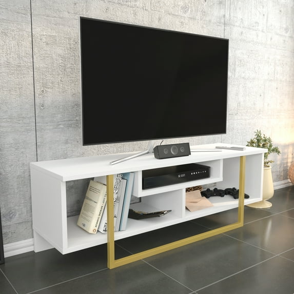 Asal 47" Modern Metal Wood TV Stand for 55 inch TV White Gold