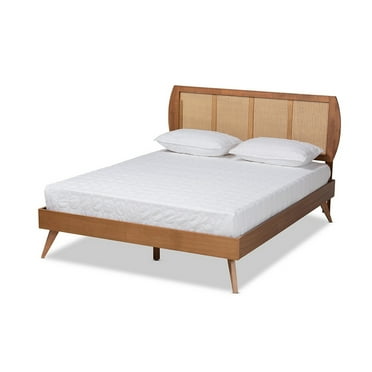 Asami Walnut Brown Finished Wood and Synthetic Rattan Full Size Platform Bed