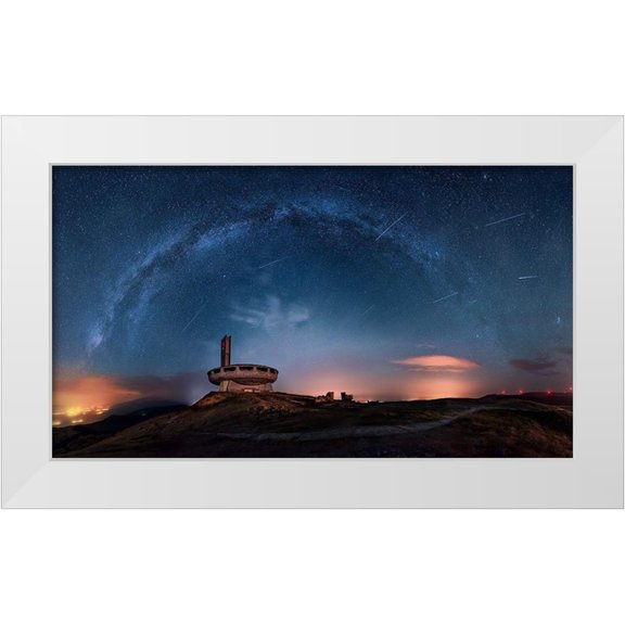 Asanov, Ruslan 14x10 White Modern Wood Framed Museum Art Print Titled - Perseids Over Buzludzha