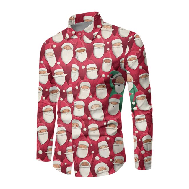 Asashitenel Men Christmas 3D Printed Shirt Long Sleeve TurnDown Collar