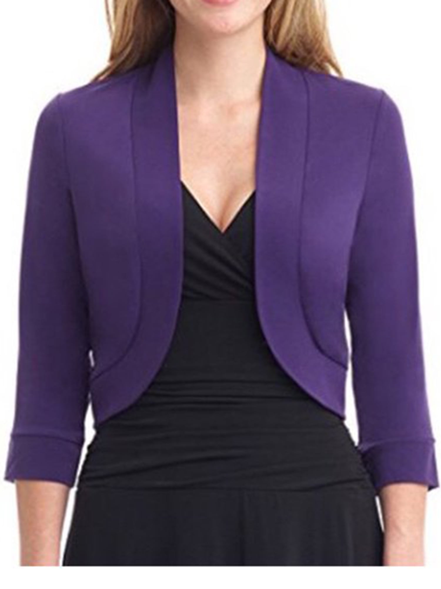 Asashitenel Women's Cardigan Jackets 3/4 Sleeve Cropped Bolero Sweaters Open Front Solid Color