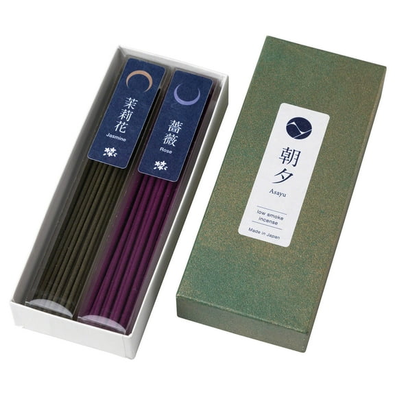 Asayu Japan Low Smoke Incense Sticks Set Jasmine and Rose Made in Japan 1.41oz