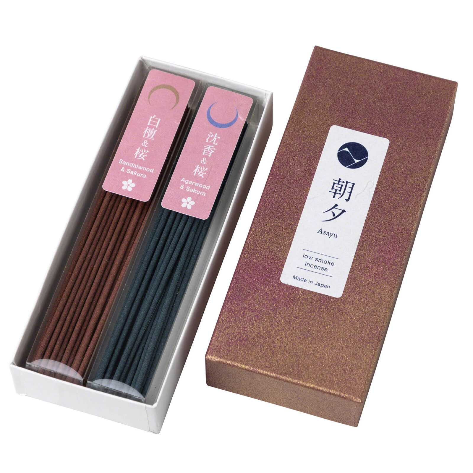 Asayu Japan Low Smoke Incense Sticks Set Sakura & Sandalwood Blend and Sakura & Agarwood Blend Made in Japan 1.410z