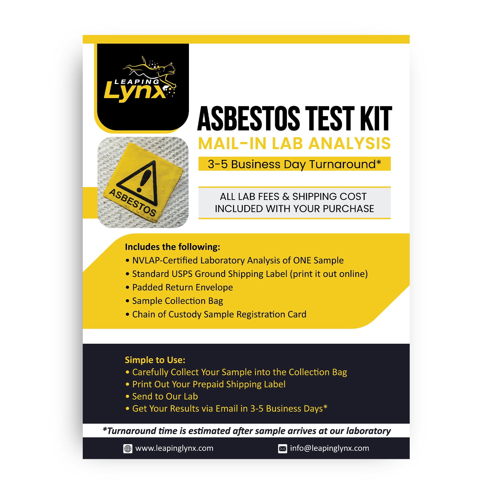 Asbestos Test Kit for Home, NVLAP Lab Test Fee & Shipping Label ...