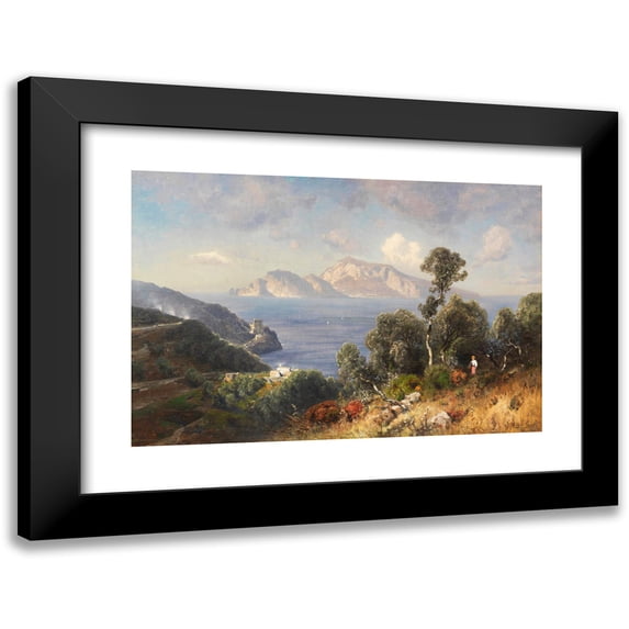 Ascan Lutteroth 14x11 Black Modern Framed Museum Art Print Titled - Italian Coastal Landscape with a View of Capri (1870)