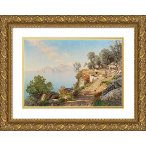 Ascan Lutteroth 24x18 Gold Ornate Framed and Double Matted Museum Art Print Titled - View of Capri
