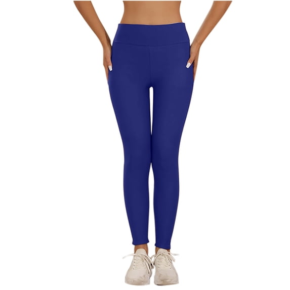 Risckoth Women's Fleece Lined Leggings Solid High Waist Thick Warm Winter Long Base Pants S–2XL, Blue