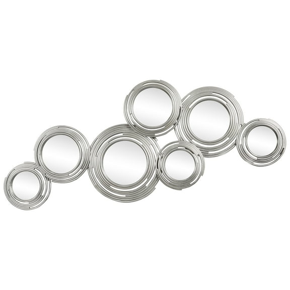 "Ascending Reflection" Circle Array Mirrors in Metal Foiled Frame,24"x59"