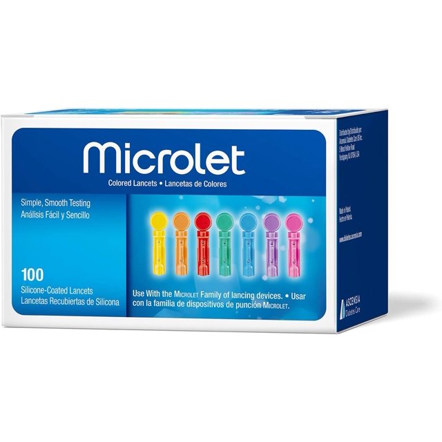 Ascensia MICROLET Lancets for Glucose Blood Testing, MultiColored, 100 Count