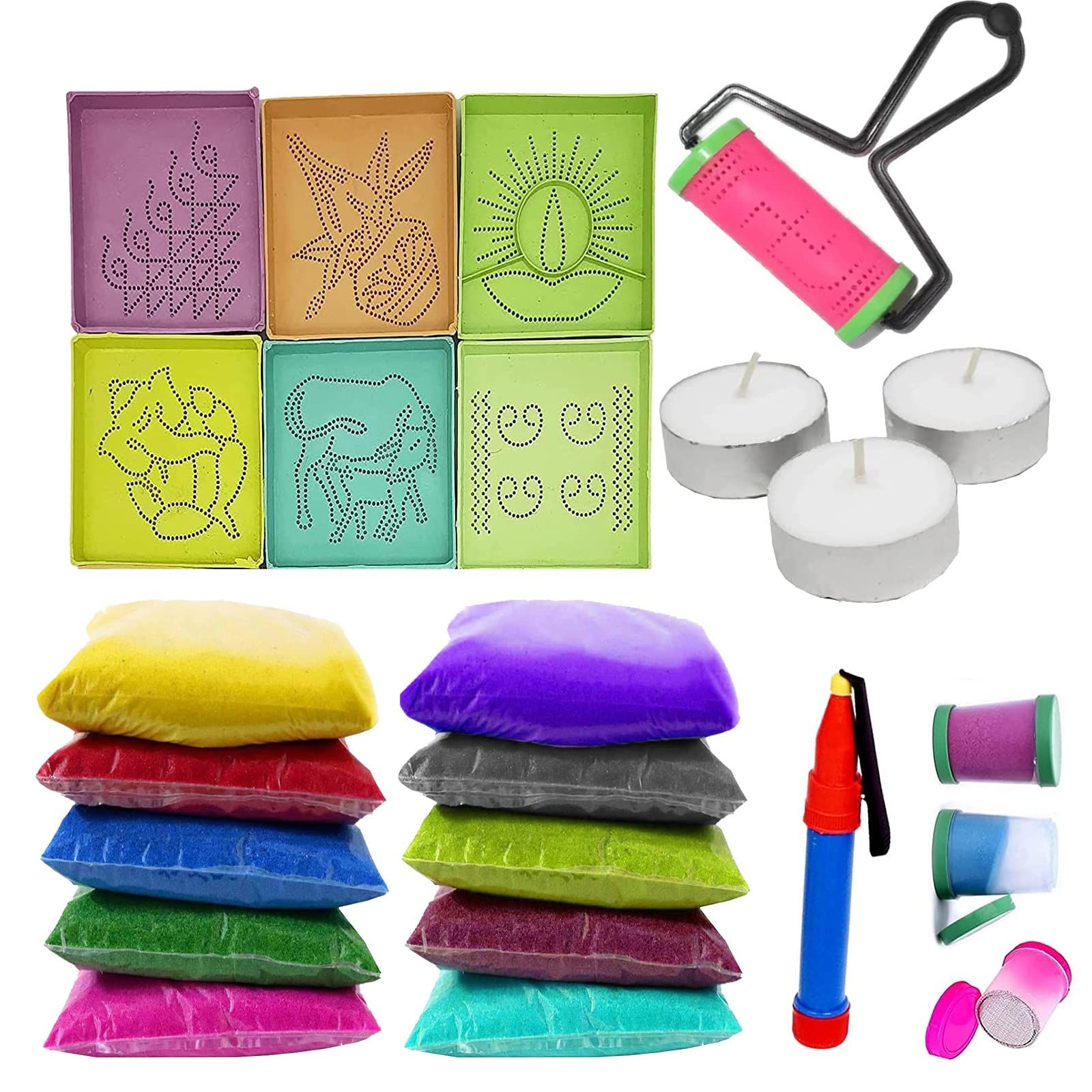 Ascension 10 Rangoli Colour Pack 80G Each With 3 Filler 12 Dotted