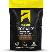 Ascent 100% Whey Protein Powder, Chocolate, Zero Artificial Flavors & Ingredients, 2lb