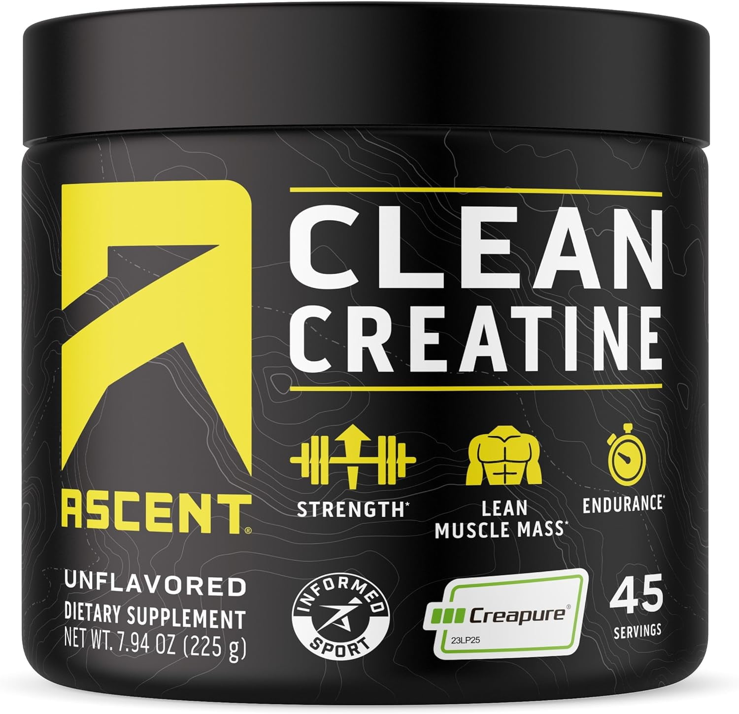 Ascent Clean Creatine Monohydrate Powder, Unflavored, 45 Servings
