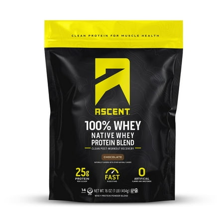 Ascent Native Whey Protein Powder Blend, Chocolate, 1 lb